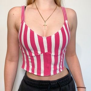y2k pink and white crop striped crop top